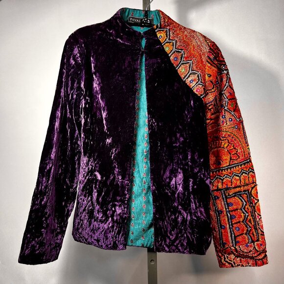 PAYAL JAIN Jackets & Blazers - PAYAL JAIN OOAK Purple Crushed Velvet & Orange Embroidered/Embellished Jacket M
